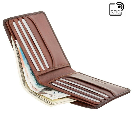 Portafoglio Uomo Visconti Atelier Marrone Brunito RFID Medio Bifold 8 Carte Pelle AT58 - Foto 3 di 6