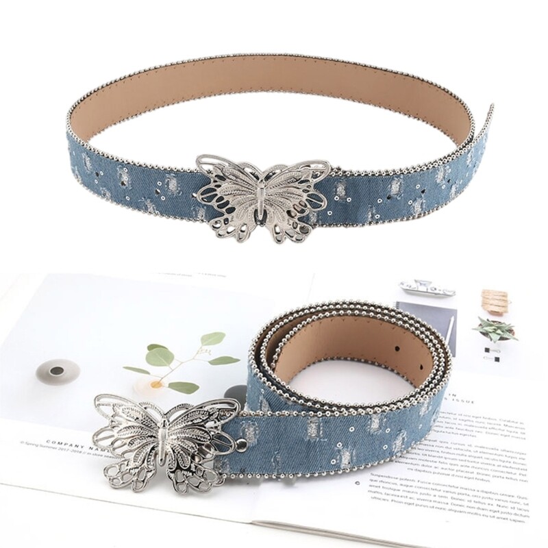 Silver Butterfly Shape Buckle Belt Thin Belt Adult  display picture 1