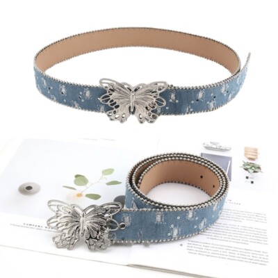 Silver Butterfly Shape Buckle Belt Thin Belt Adult  display picture 3