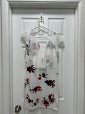 Unbranded White Floral Reversable Neckline Dress