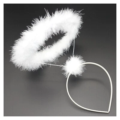 KELLER ENGEL HEILIGENSCHEIN Karneval Weihnachten Fest Party Kostüm Feder Haarreif weiß