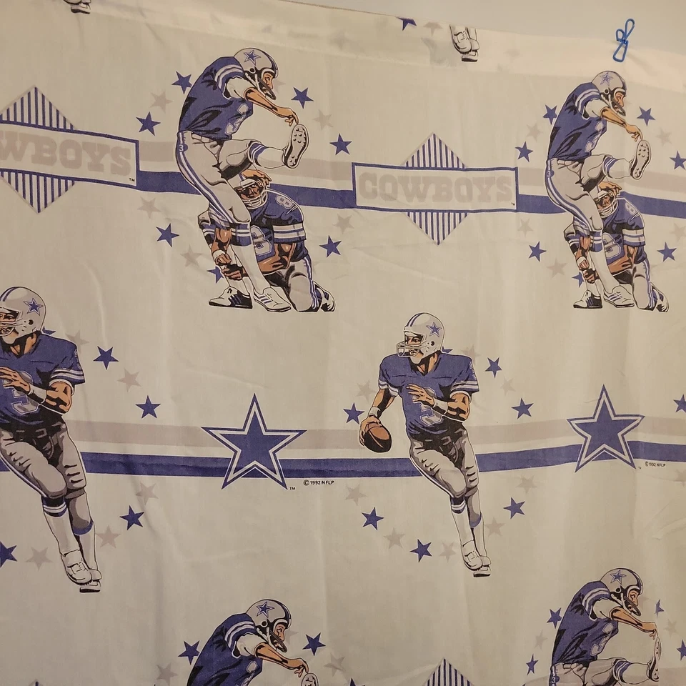 Vtg 1992 NFL DALLAS COWBOYS Football Twin Size Flat Bed Sheet Fabric - Image 3 of 4