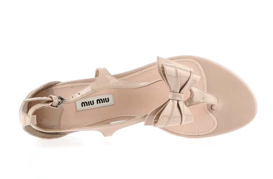 Sandalias para mujer MIU MIU beige con lazo charol hebilla correa al tobillo talla 38 Foto 4 de 4