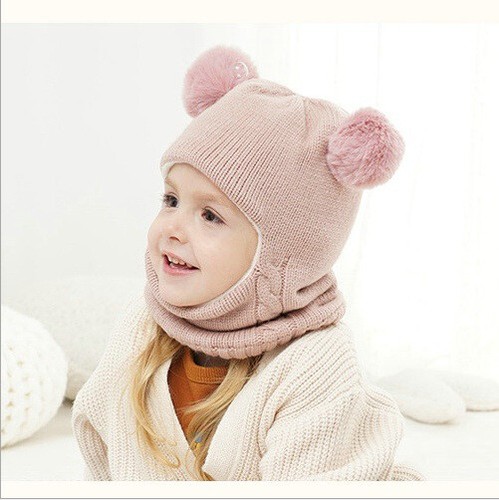 Baby Kinder Jungen Mädchen Winter warme Mütze mit Fell Ball Kleinkind Beanie Mütze + Schal Set - Bild 10 von 11