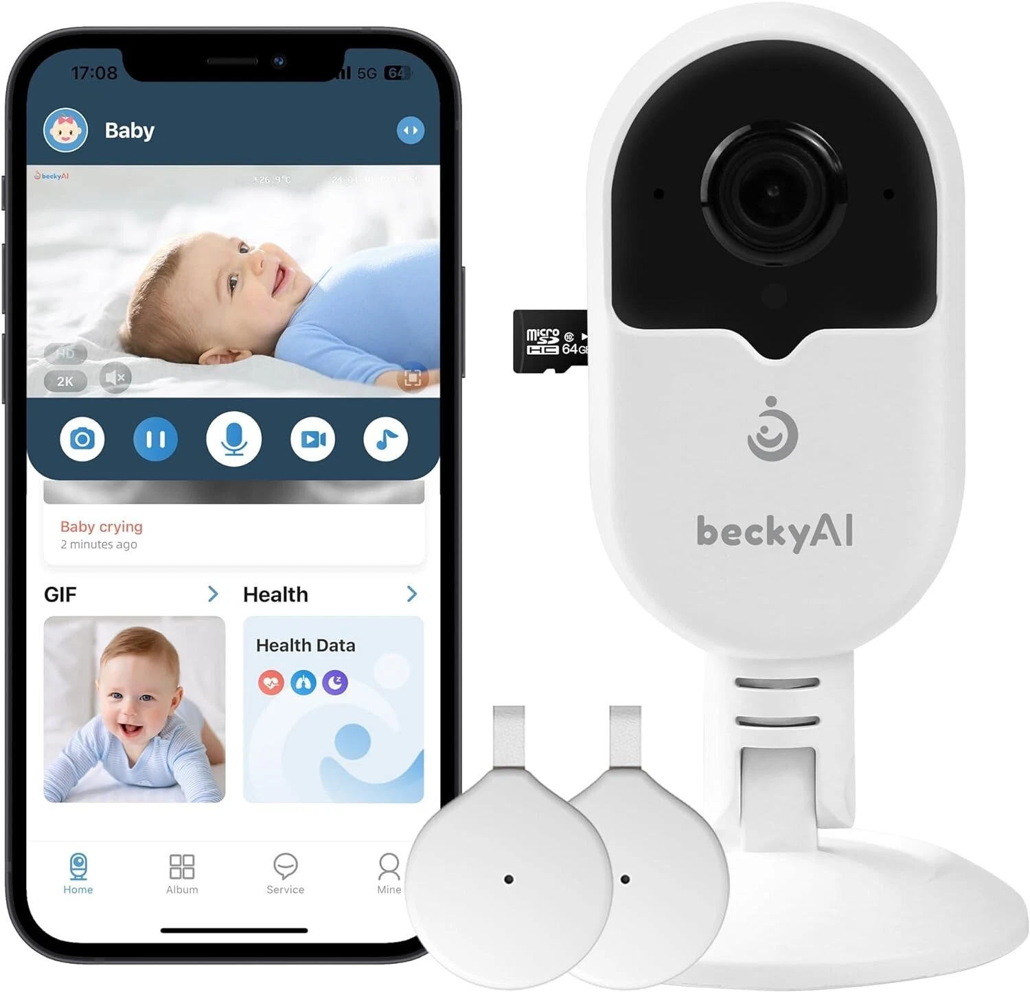 beckyAI Smart Baby Monitor with Sleep & Breathing Tracking, 2K Secure Wifi