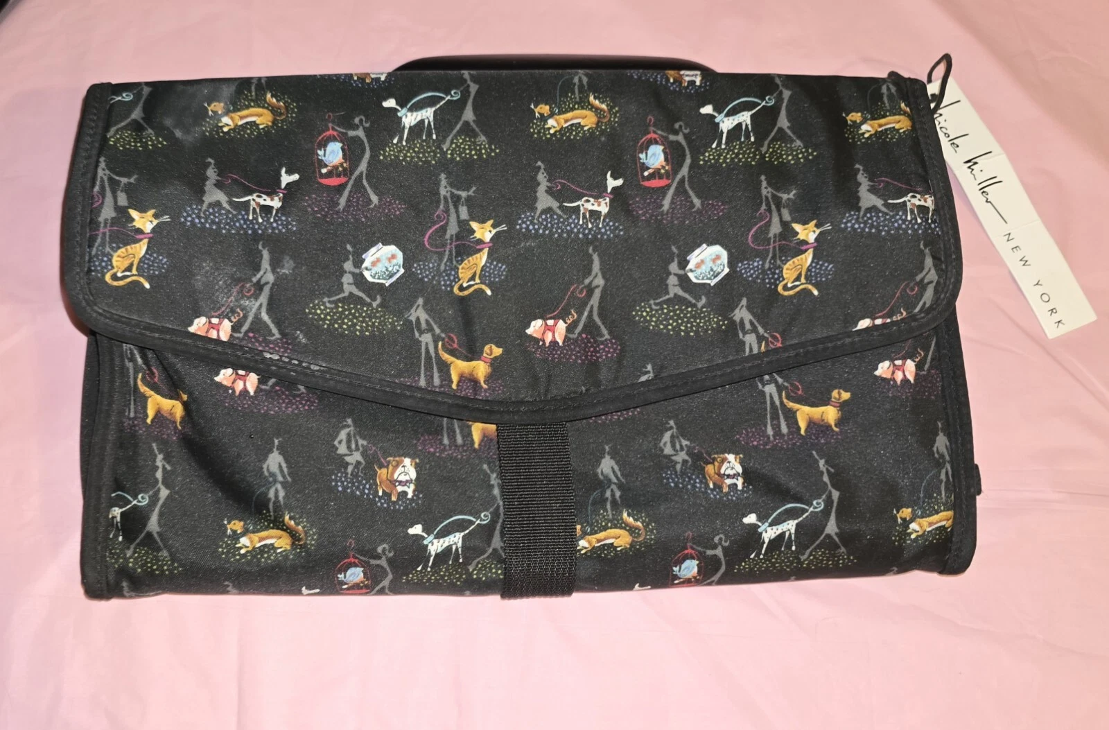 Nicole Miller Travel Organizer Cosmetic Bag Black with Dogs and Pets BNWT