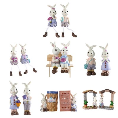 2pcs Easter Rabbit Bunny Ornaments Micro Landscape Figurine Resin