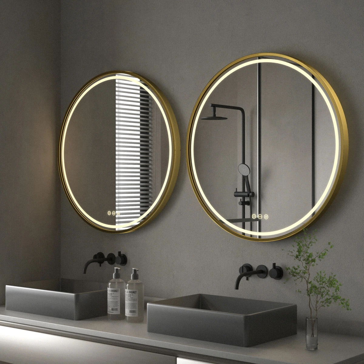 Large round illuminated on sale mirror