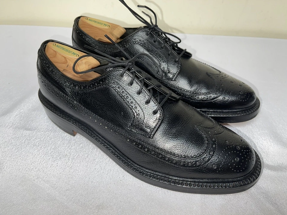 Botín Bostoniano Negro Grano Escocés Cuero V Punta de Ala Talla 8.5 D/B Hecho en EE. UU. Foto 4 de 4