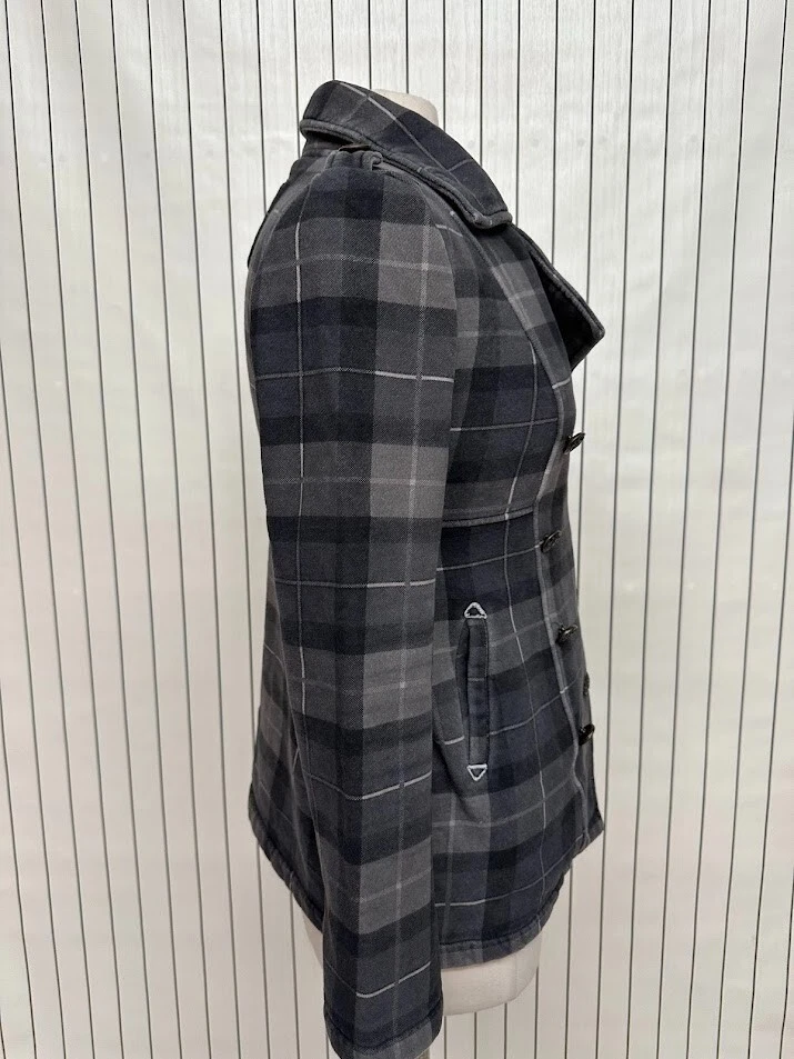 Billabong 女式灰色纽扣混纺格子豌豆外套/夹克 S 码 — 第 4/4 张图片