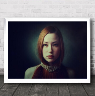 Valery Portrait Woman Half Body Pearl Necklace Eyes Hair Wall Art Print