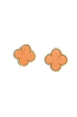 Van Cleef & Arpels 18K Yellow Gold Vintage Alhambra Coral Earrings