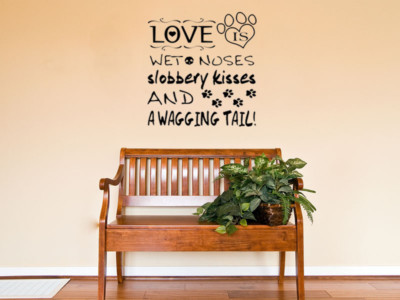 Love Is A Wagging Tail Wandkunst Aufkleber, Hundezitat, Aufkleber, Welpenliebe