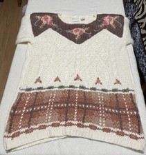 Vintage NWT Shenanigans Hand Knit White Multicolor Floral Embroidered Sweater M