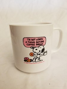 Vintage Snoopy I M Not Worth A Thing Before Coffee Break Plastic Mug Danara Ebay Vintage Snoopy I M Not Worth A Thing Before Coffee Break Plastic Mug Danara Ebay