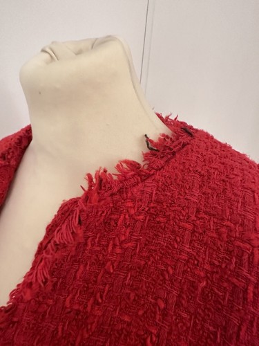Mango Red Boucle Frayed Edge Jacket Size Small USED Gently Worn - Picture 12 of 15