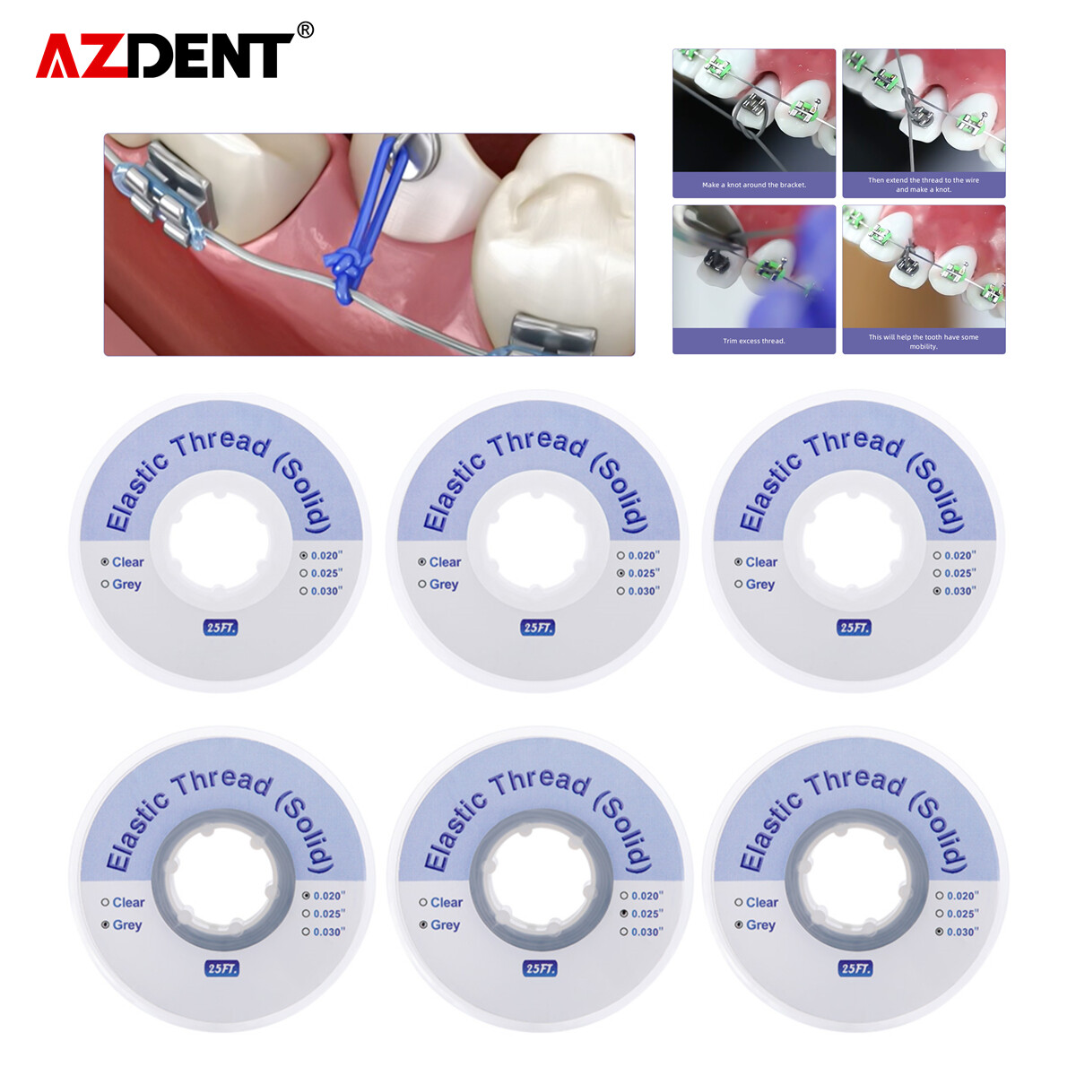 Dental Orthodontic Power Thread Elastic Power Thread Clear Gray