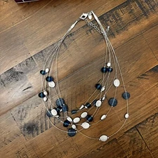 Lia Sophia Caspian Sea Necklace Matte Silver Tone Blue Beads Multi Wire & Bonus
