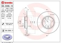 2X Brembo 08.C308.11 Bremsscheibe