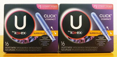 U By Kotex Click Compact Tampons, Super Plus, Unscented, 16Ct, Lot of 2