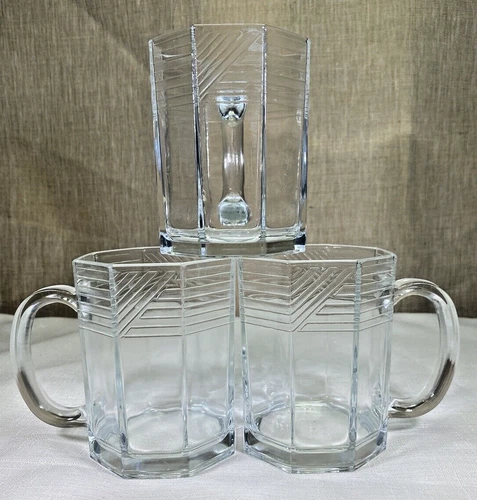 Set of 3 Vintage ARCOROC AC01 Octime Octagon 3 7/8" Glass Coffee Mugs