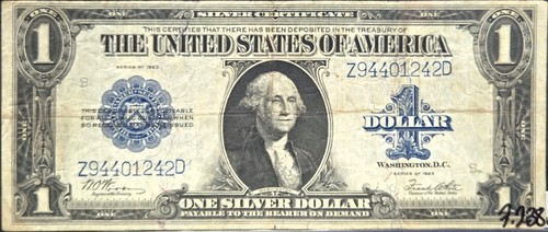 Series 1923 LARGE SIZE Blue Seal Silver Cert 1$ Note - VERY FINE Fr238