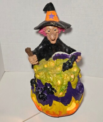 Vintage 17'' Matrix 1996 Witch Foam Blow Mold Light Up Halloween Cauldron Spiders