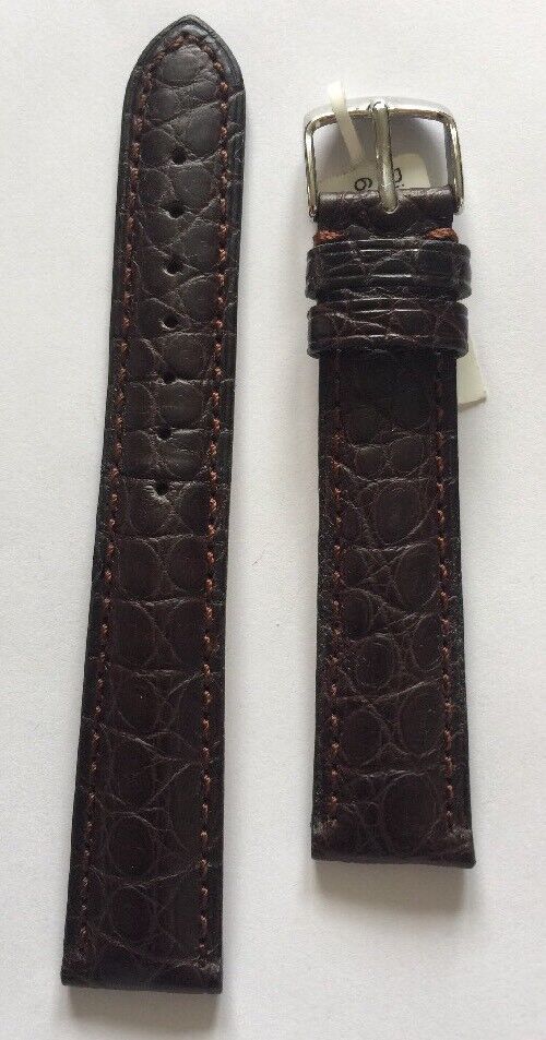 PIERO MAGLI  Brown Aviator Alligator Leg Watchband, 18mm Ends, 8” Long