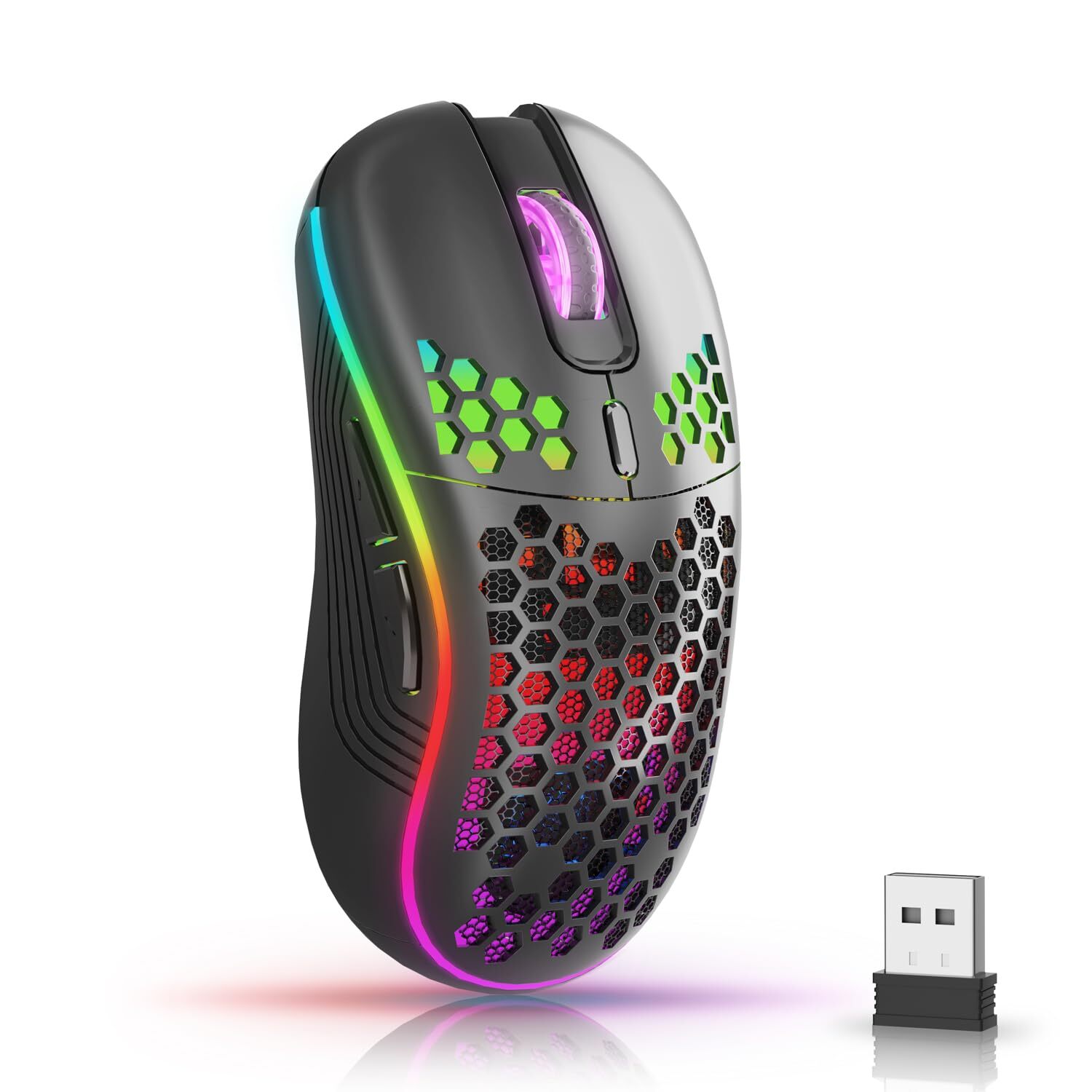 AVMTOM Wireless Gaming Mouse with RGB Lighting Rechargeable Ergonomic PC Mouse for Enhanced Performance and Style