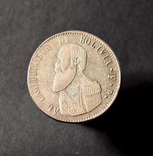 1865 Bolivia 1 Melgarejo, Famous General Melgarejo Silver Peso, VF+/XF- KM#146 - Picture 5 of 9