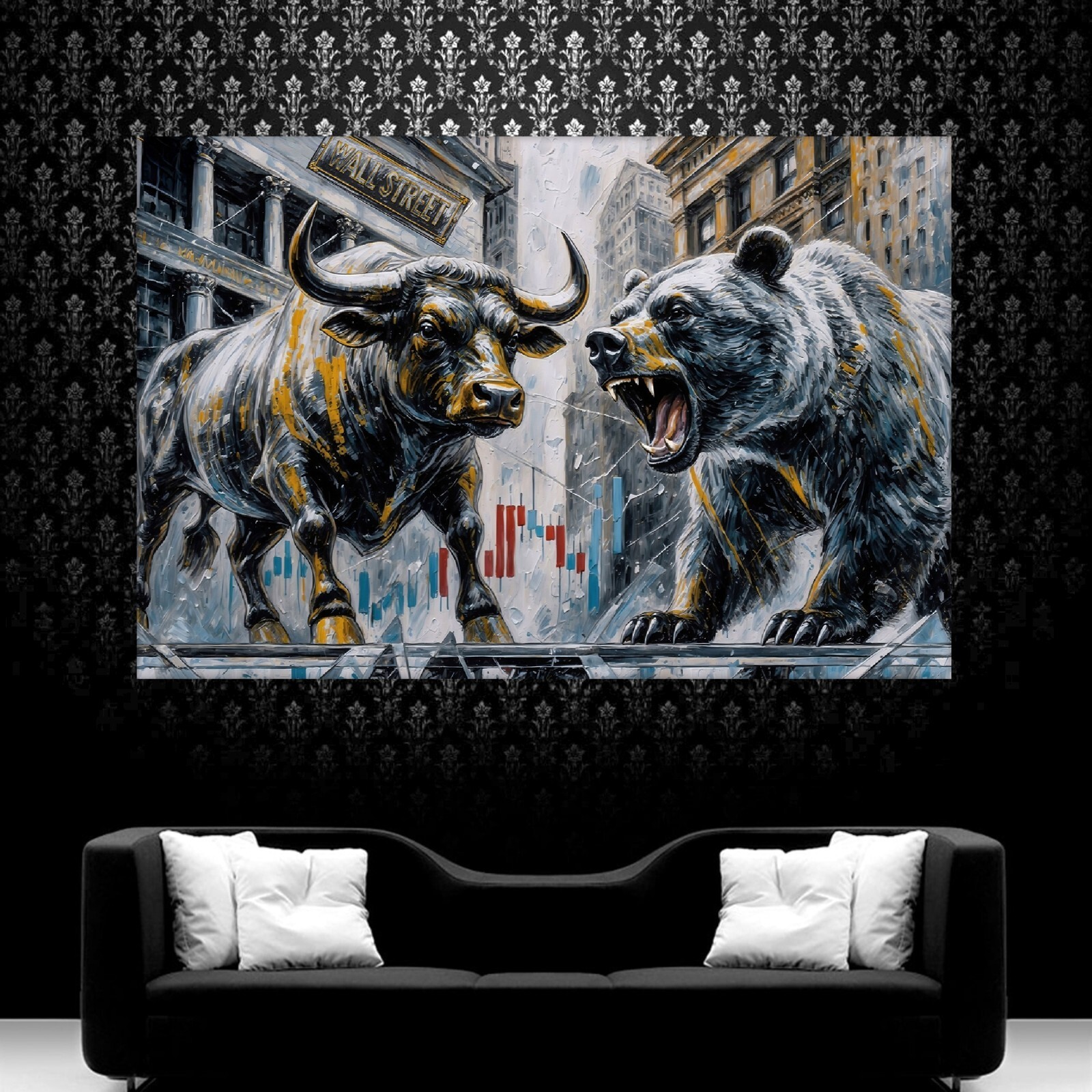 LEINWAND BILDER XXL ABSTRAKT BULLE STIER BÄR BÖRSE WALL STREET WAND POSTER P993