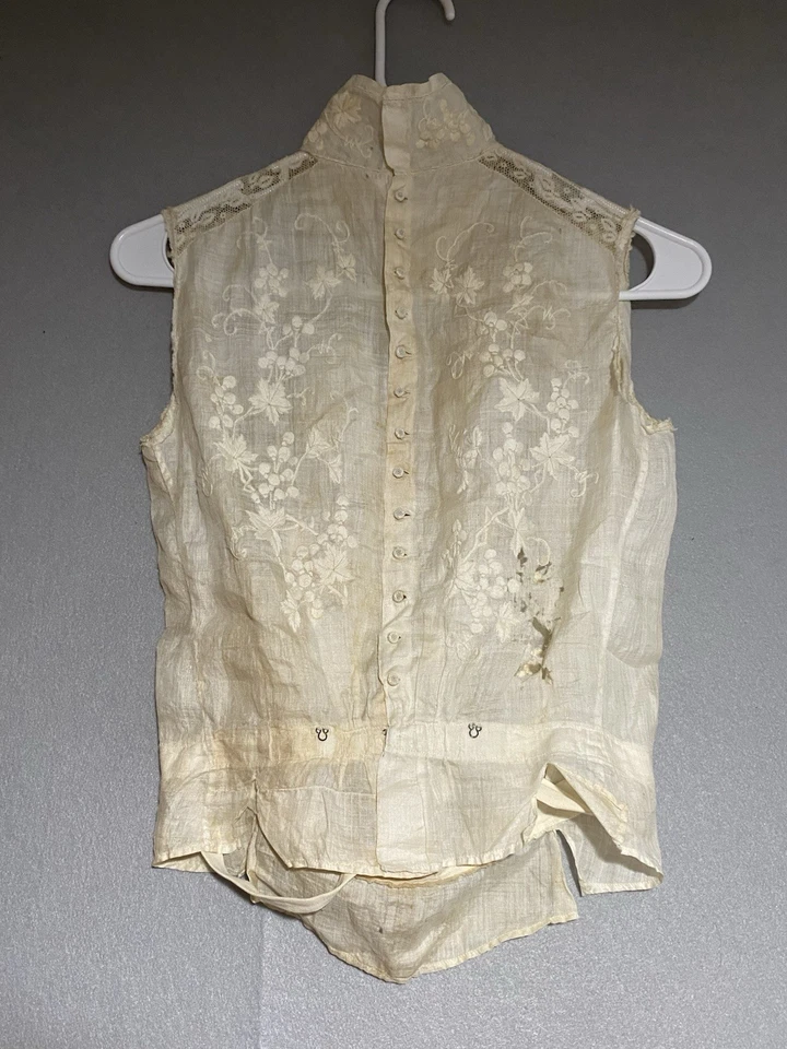 Antigua blusa eduardiana de gasa de encaje de red de 1900 corpiño césped cintura de camisa *como se lee Foto 3 de 4