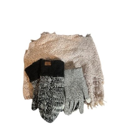 Two Pairs of Gloves. Mittens Black White Gray Knit Gloves Women