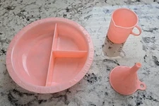 Vintage 1950s Amsco Pink Doll-E-Toy Kids Pretend Play Dish Funnel Measuring Cup 