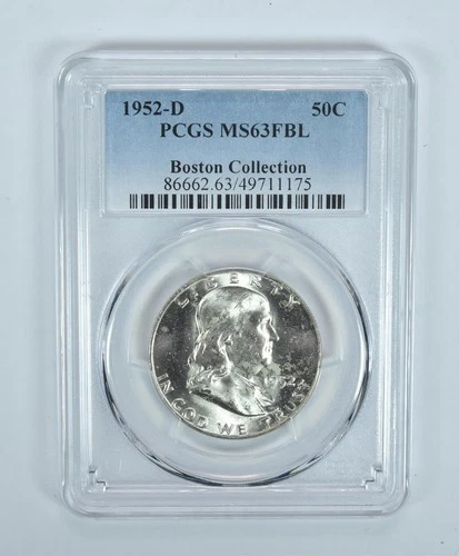 1952-D Franklin Half Dollar Boston Collection MS63 FBL PCGS Blue Label *7387