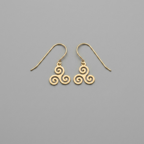 Alternate view of Celtic Triskelion Earrings 925 Sterling Silver Gold Plated Dainty Spiral Jewelry
