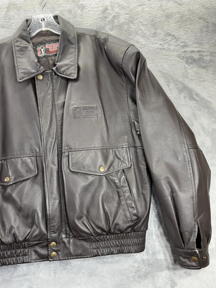 Chaqueta de bombardero de cuero PGA Tour Partners Club Life Member adulto grande golf deportes Foto 3 de 4