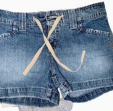 Vtg Hydraulic Juniors Ladies Denim Shorts 9/10 Cotton Button Tie Waist Used