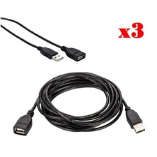 3-Pack -10FT USB 2.0 High-Speed Extension Cable A Male to A Female Black Cord