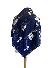 AS1 VTG Square Scarf Navy Blue White Floral Bird Polka Dot Print Womens Foulard