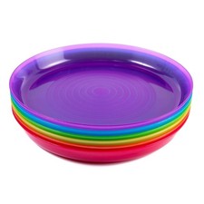 Reusable Kids Plastic Dinnerware Set 6 Multi Color Plates Free Dishwasher