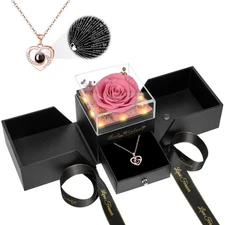 Preserved Mothers Day Rose for Mom,Birthday Gifts for Women,Preserved Pink Ro...