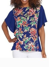 EUC- BOB MACKIE WEARABLE ART BLUE FLORAL PRINT BLOUSE