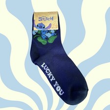 Disney Stitch Unisex Kids Crew Socks Novelty Pattern Blue Green One Size