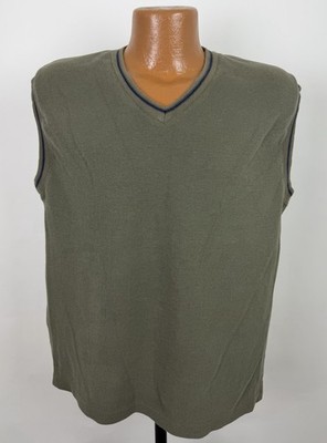 Vintage Sweater Vest Mens Medium Olive Green Ribbed Cotton Knit V-neck Grunge