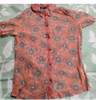 Mexx Women's Floral Coral and Black Short Sleeve Button Down Shirt Size XL