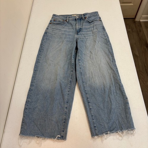 Madewell Curvy Perfect Vintage Wide-Leg Crop Jeans Light Wash Blue 28 Raw Hem