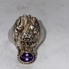 VINTAGE AMETHYST 3D Monster RING STERLING  SILVER 925 SZ 7.5. brass eyes