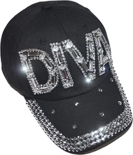 Popfizzy Women’s Rhinestone Diva Hat, Adult Bling Black Baseball Cap