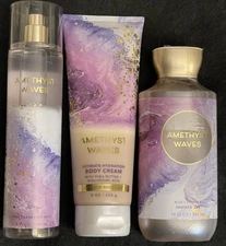 NEW! Lot Of 3 - Bath & Body Works AMETHYST WAVES Mist, Cream, Shower Gel